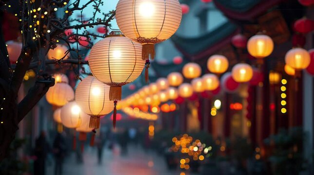 chinese new year lamp decoration background Seamless looping 4k time-lapse virtual video animation background. Generated AI