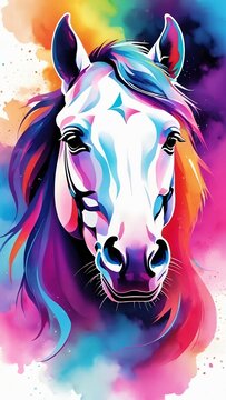 Geometric Horse in Vibrant Smoke, Vector Art with Watercolor Hues