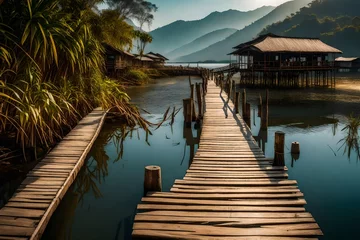 Poster wooden pier on the lake © Aqsa