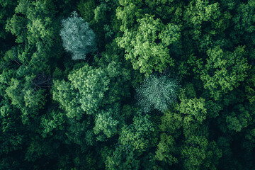 Fototapeta na wymiar Overhead shot of mixed forest canopy with one dead tree