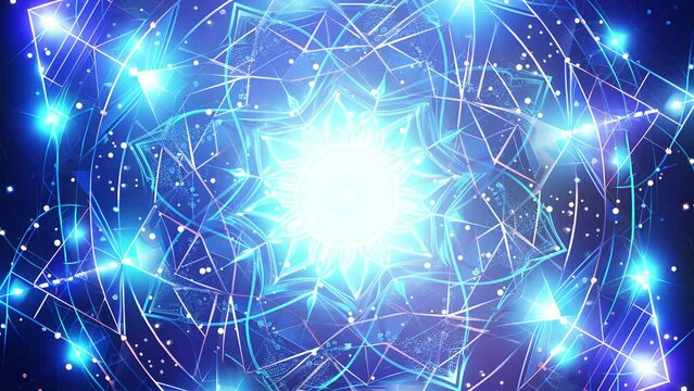 Sacred Mandala: Abstract Spiritual Flower Rotation in Blue - Mystical Lotus of Cosmic Consciousness