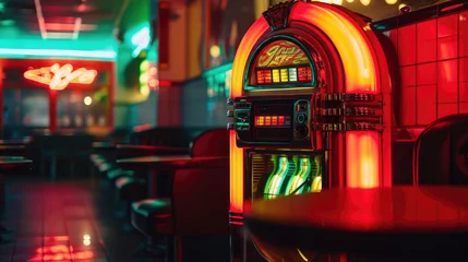 Foto op Canvas Retro style cafe restaurant with art deco furnishings and jukebox © Ruslan Gilmanshin