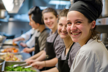 A talented team of young and smiling chefs come together for a culinary masterpiece