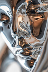 A woman's face made of liquid metal with reflections