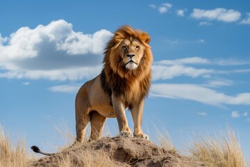 Strong and confident lion on a hill