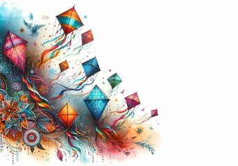 Obraz premium Embark on a journey of wonder and freedom with this enchanting image capturing the essence of paper kites against a white backdrop. Showcasing the kites in different stages of flight ai generative