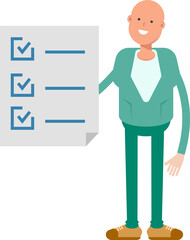 Bald Businessman Character and Check List Document
