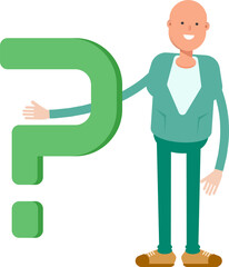 Bald Businessman Character and Question Mark
