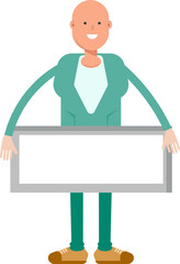 Bald Businessman Character and Blank Signage
