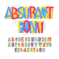 Abstract Funny Paper Cut Out Font. Modern Creative Letters and Numbers. Applique Typographic Design Alphabet.