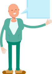 Bald Businessman Character and Speech Bubble
