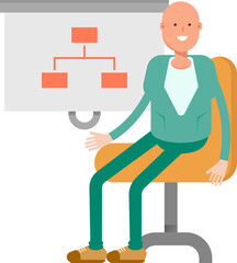Bald Businessman Character Presenting Organization Chart
