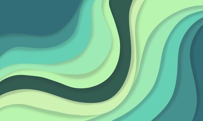 Dark Green gradient paper waves abstract Elegant wavy background