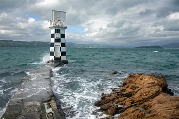 Poster Lighthouse at Halswell point. Wellington New Zealand. Bay. Sea. Coast. © A
