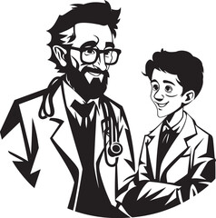 Sympathetic Healing Doctors Compassionate Approach to Patients Portrayed in Black Vector Art Empathetic Connections Doctors Bond with Patients Depicted in Black Color Vector Logo