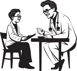 Compassionate Unity Doctor Patient Partnership Shown in Black Iconic Design Empathetic Care Doctors Support for Patients Depicted in Black Vector Logo