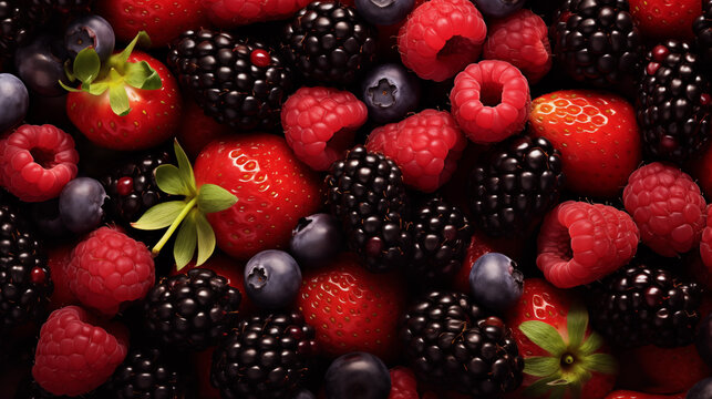 Berries Background - Blackberry, Raspberry, Blueberry And Strawberry