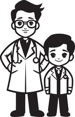 Synergistic Healing Doctor Patient Collaboration in Black Iconic Logo Empathetic Connection Doctors Bond with Patients in Black Vector Design