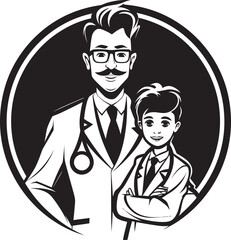 Compassionate Healing Doctors Commitment to Patients in Black Iconic Logo Empathy Illustrated Doctors Connection with Patients in Black Vector Art