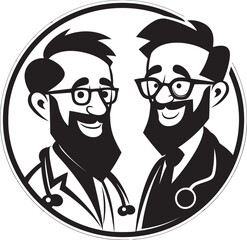 Empathy Illustrated Doctors Connection with Patients in Black Iconic Logo Healing Hands Doctors Compassionate Care for Patients in Black Vector Design