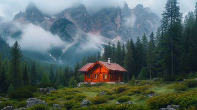 wooden house in Dolomites