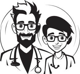 Visualizing Harmony Doctor Patient Bonds in Black Iconic Design Empathetic Emblems Doctor Patient Unity in Black Vector Symbol