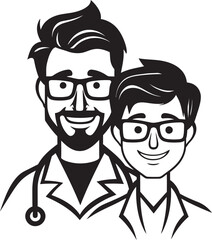 Compassionate Cadence Doctor Patient Harmony in Black Iconic Design Healing Impulses Doctor Patient Unity Portrayed in Black Vector Art
