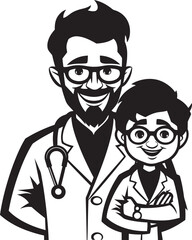 Compassionate Canvases Doctor Patient Harmony in Black Iconic Imagery Healing Auras Doctor Patient Unity Illustrated in Black Vector Symbolism