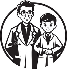 Empathetic Engravings Doctor Patient Unity in Black Vector Form Sympathetic Sketches Doctor Patient Bonds Illustrated in Black Iconic Imagery