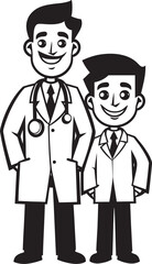 Compassionate Canvases Doctor Patient Bonds Illustrated in Black Iconic Composition Healing Gestures Doctor Patient Unity Portrayed in Black Vector Symbolism