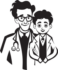 Sympathetic Sketches Doctor Patient Bonds Illustrated in Black Iconic Imagery Compassionate Craft Doctor Patient Unity Portrayed in Black Vector Form