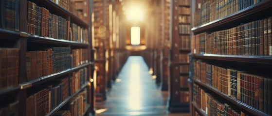Endless Rows of Books in an Ancient Gothic Library Symbolizing Wisdom. An ancient gothic library with endless rows of books, illustrating Wisdom. fantasy scenery.