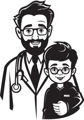 Healing Hues Doctor Patient Bonds Depicted in Black Iconic Art Empathetic Engravings Doctor Patient Unity in Black Vector Symbolism