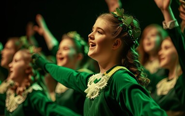 Group of young people perform St. Patrick's day celebrations