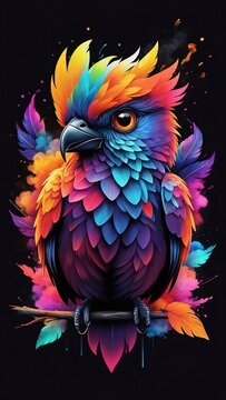 Geometric bird in Vibrant Smoke, Vector Art with Watercolor Hues