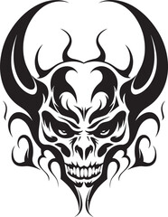 Abyssal Legacy Evil Devilhead Icon in Black Stygian Symbolism Devilhead Tattoo Design in Ebony
