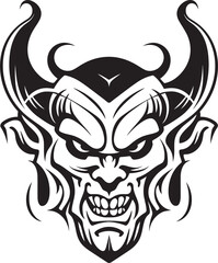Diabolic Dynasty Evil Devilhead Icon in Black Vector Design Obsidian Oath Devilhead Tattoo Icon in Dark Vector