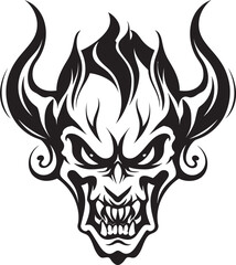 Malevolent Majesty Sinister Devilhead Emblem in Dark Vector Diabolic Dynasty Evil Devilhead Icon in Black Vector Design