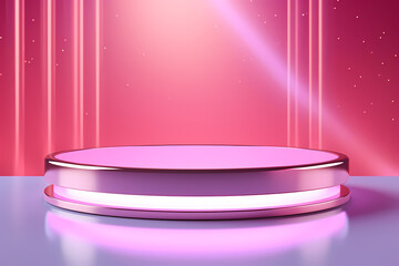 Pink podium 3d illustration background , mock up display with sparkle and glitter for beauty products or holiday event.	