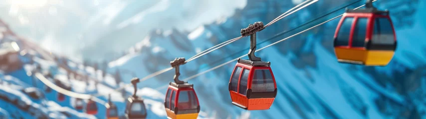 Fotobehang Gondola and cable car miniatures set against a mountainous backdrop, illustrating transport in challenging terrains.  © Pongsapak