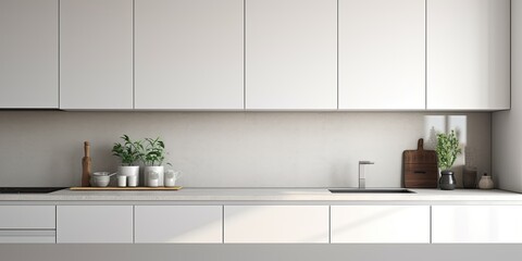 Close-up of a modern white kitchen .