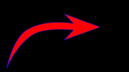 Red arrow pointing to the right. Colorful arrow symbols on black background. Red shiny 3d arrow. 3d illustration.