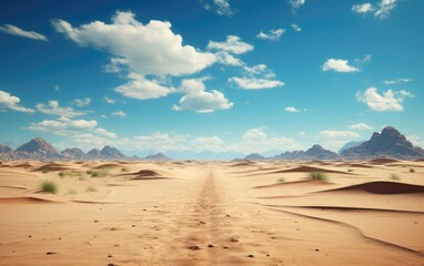 Fototapeta na wymiar Endless Desert Road Amidst Dunes