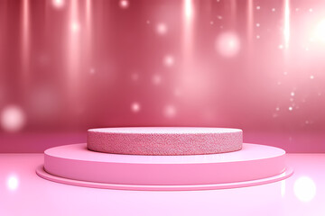 Pink podium 3d illustration background , mock up display with sparkle and glitter for beauty products or holiday event.	
