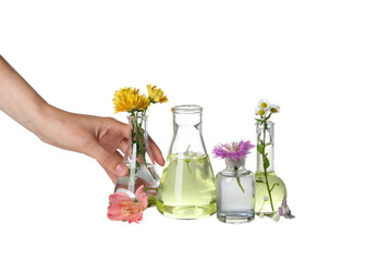PNG, Test tubes with flowers, isolated on white background