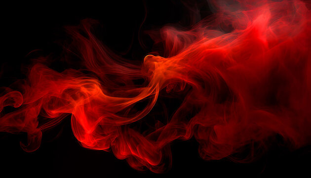 Red colorful smoke on black background, AI generated image.