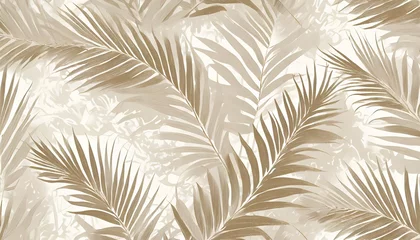 Fotobehang tropical palm leaves beige leaves on a light background mural wallpaper for internal printing © Pauline