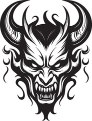 Infernal Icon Evil Devilhead Symbol in Black Vector Logo Malignant Marking Devilhead Tattoo Design in Black Iconic Style