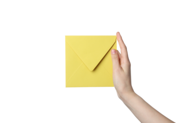 PNG,female hand holding a paper envelope, isolated on white background