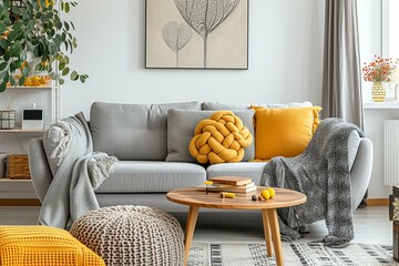 The stylish boho composition at living room